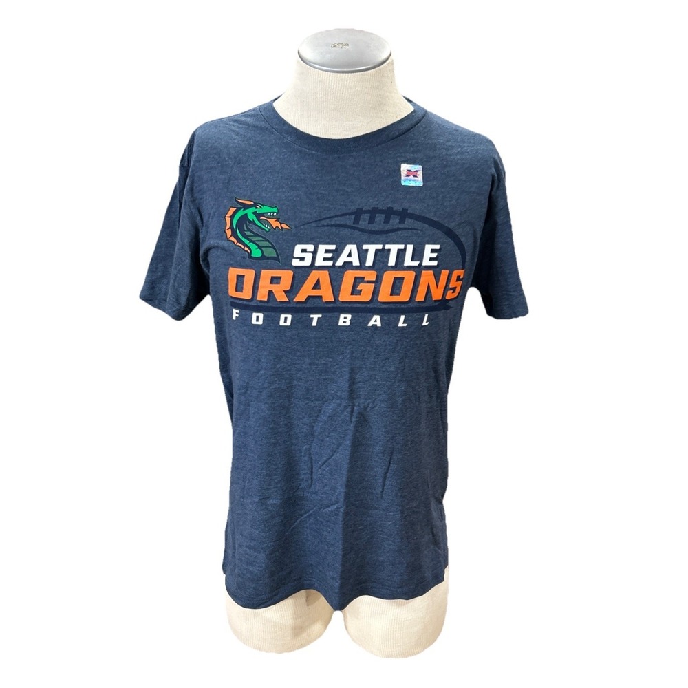 GIII XFL T Shirt Mens L Blue Seattle Dragons Football Short Sleeves Crew Neck